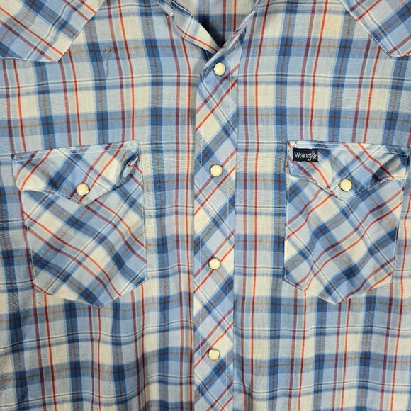 Wrangler‎ Big Man 1X Pearl Snap Shirt Long Sleeve Blue Western Plaid - Picture 6 of 6